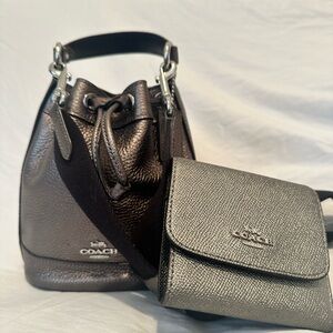 Coach Metallic Silver and Black Mini Bag Set